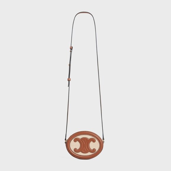 Celine Crossbody Oval Purse Cuir Triomphe in Textile and Calfskin Natural / Tan - Picture 4 of 13